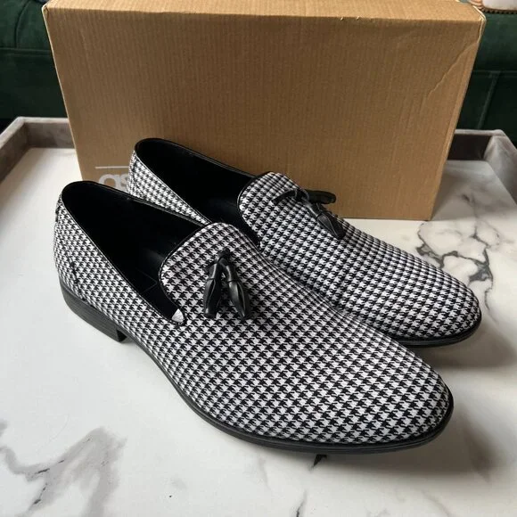 ASOS Houndstooth White Black Dress Loafers Size 11 - Picture 2 of 8